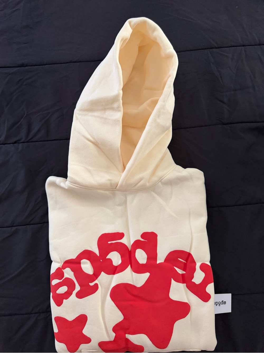 Men's Zip-Up Hoodie in Cream with Red Graphic